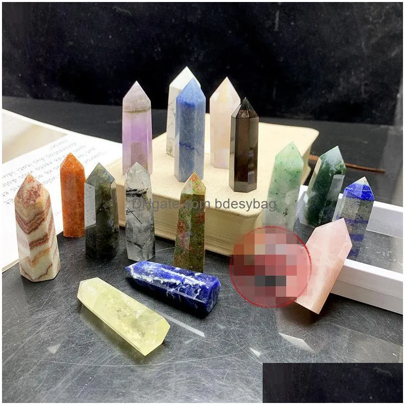crystal hexagonal prism crafts natural stone quartz tower party favor mix colors energy mineral wand home decoration