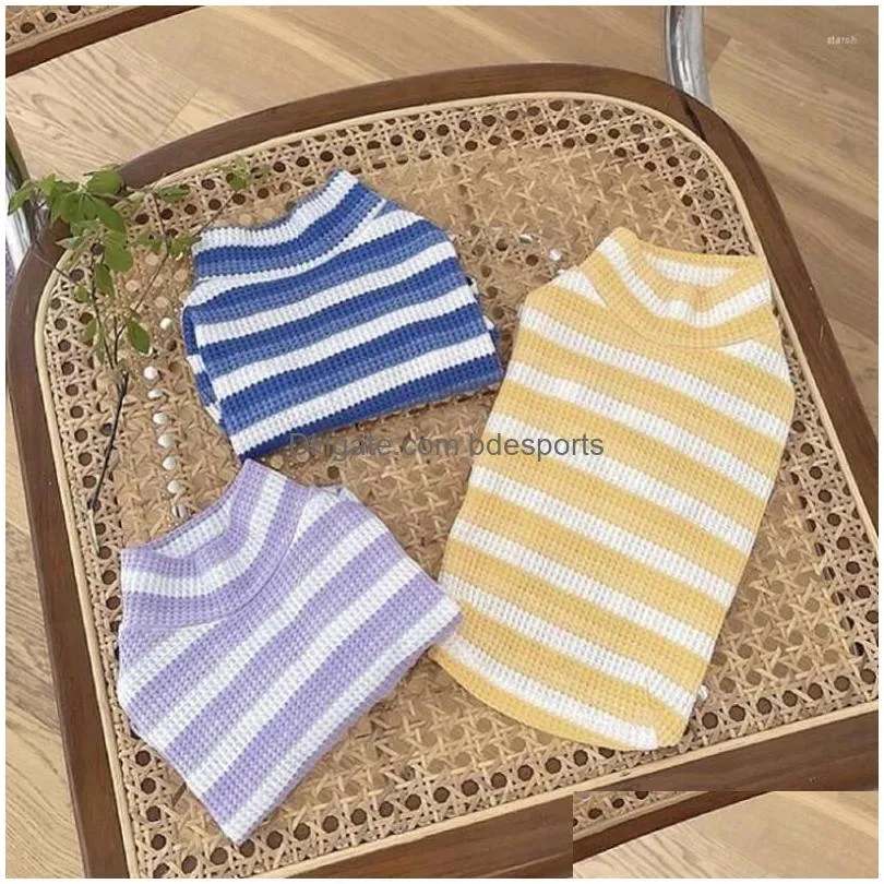 Dog Apparel Dogs Clothing Cat Candy Color Stripe Shirts Clothes Waffle Plaid Small Spring Autumn Comfortable Costume Cute Pet Products