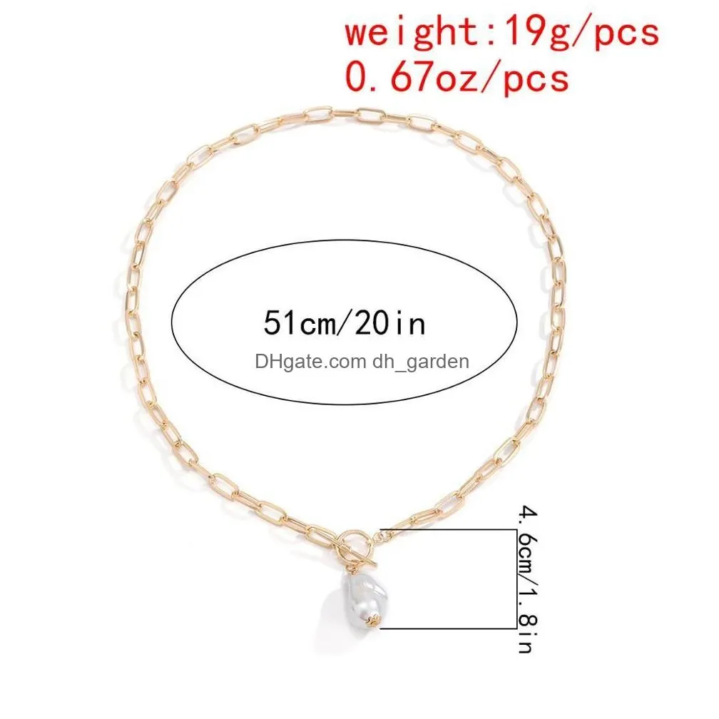 Goth Baroque Pearl Pendant Choker Necklace for Women Wedding Punk Kpop Big Beaded Long Chain Necklaces Christmas Jewelry Gift