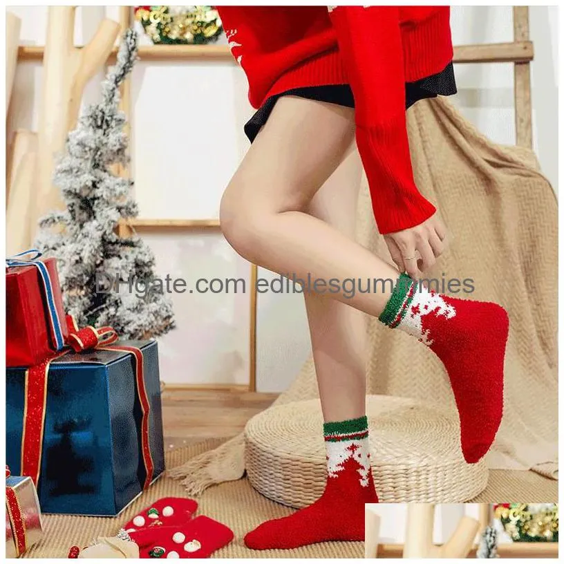 Christmas Decorations Socks Thickened Towel Autumn And Winter Warm Coral Veet Versatile Half Edge Drop Delivery Home Garden Festive Dh64A