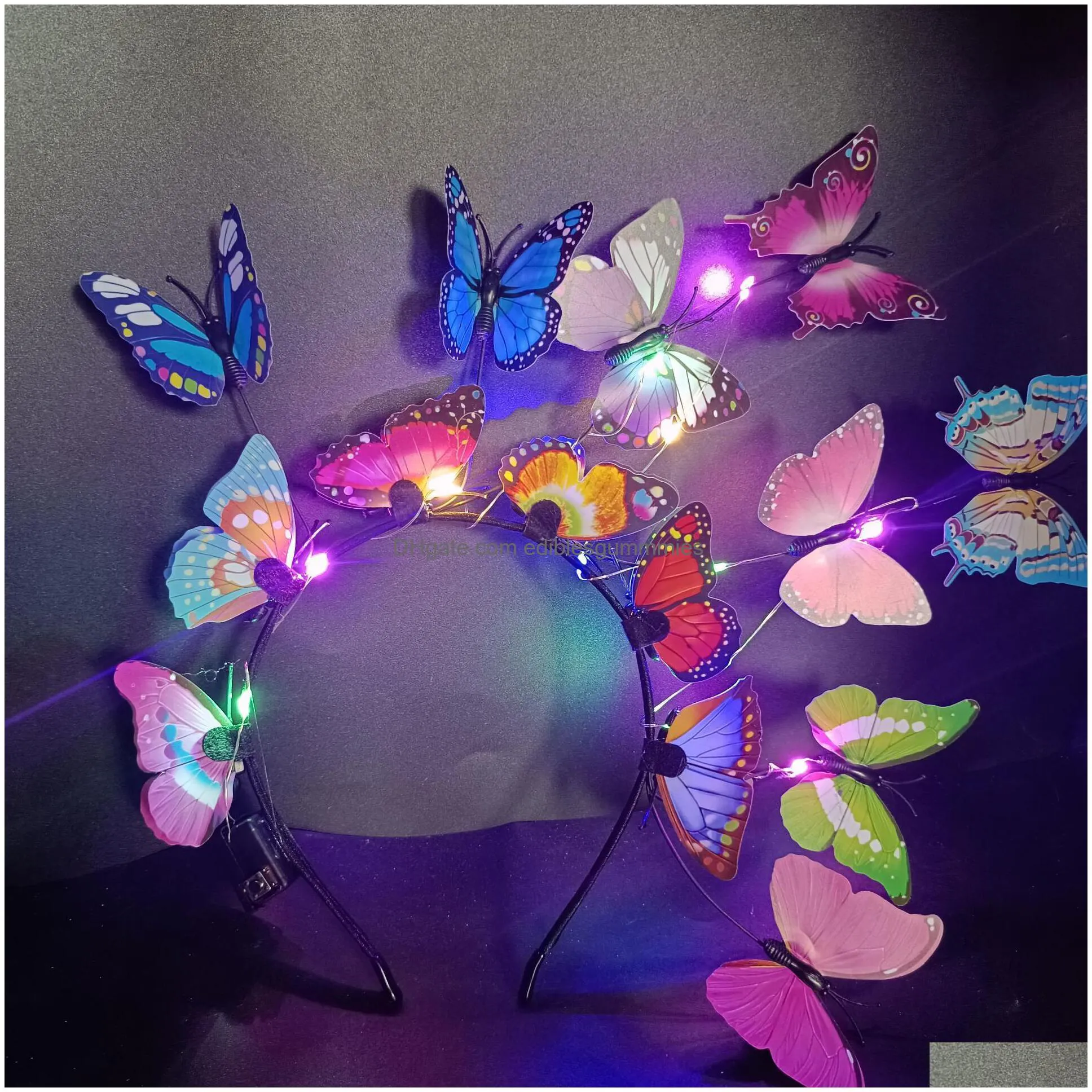 Other Event Party Supplies Glowing Butterfly Headband With Led Lights Baby Shower Birthday Decorations Girls Hairbands Wedding Brid Dh8Ou