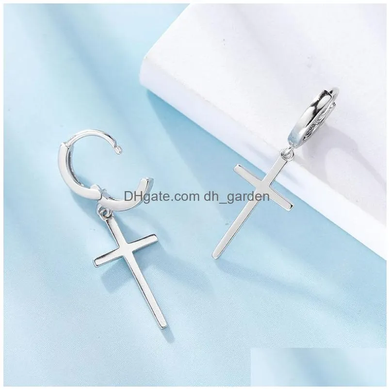 Personality Cross Pendant Hoop Earring Silver Color Hypoallergenic Ear Jewelry For Women Men Gifts S-E1102