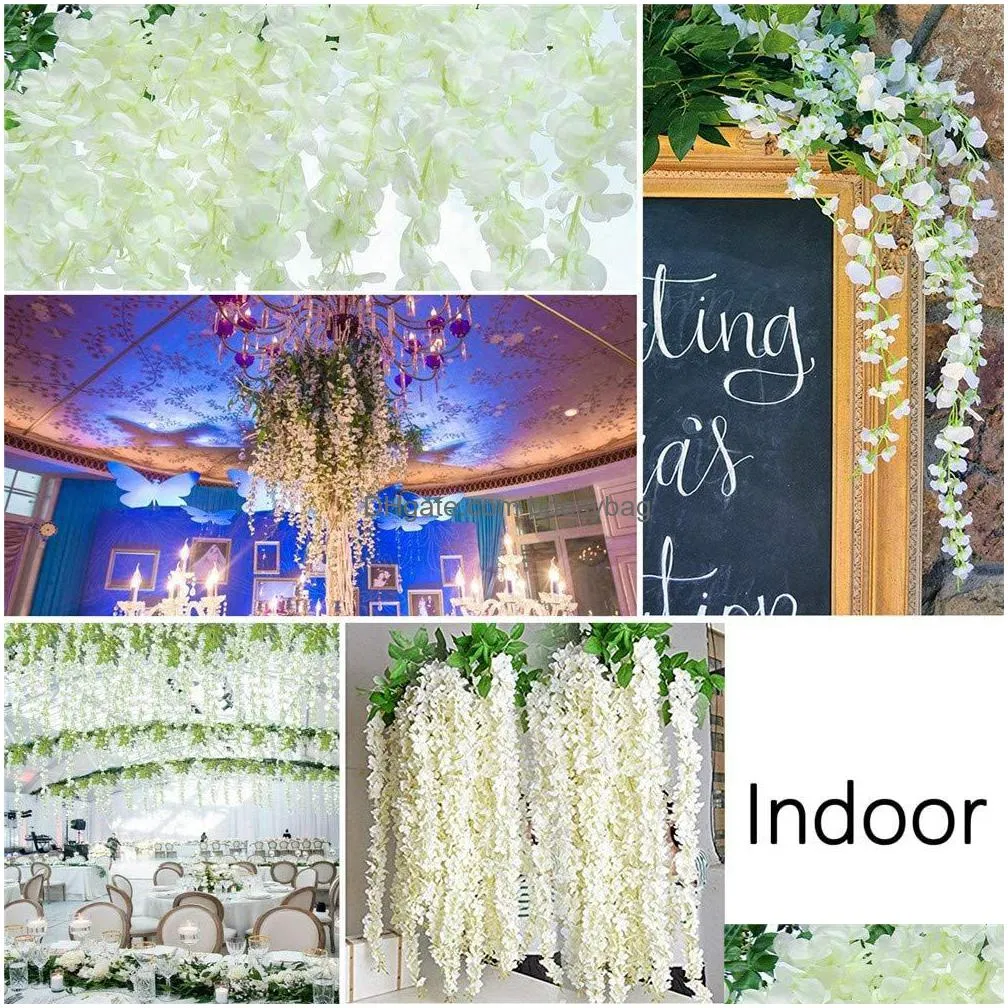 45 inch wisteria artificial flower bushy silk vine ratta hanging hanging for wedding party garden outdoor greenery office wall