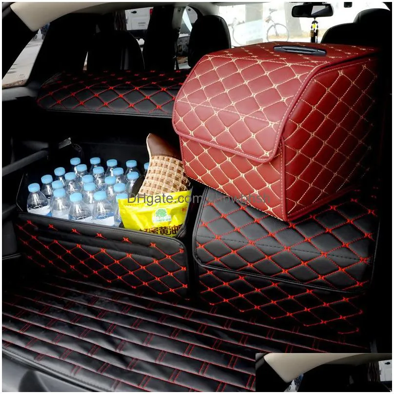 car trunk organizer box pu leather foldable stowing tidying interior holders boot food stuff automobile storage bags storage basket