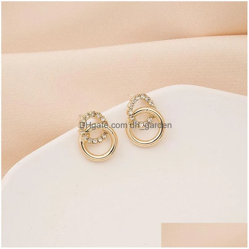 Simple Double Circle Gold Color Metal crystal Drop Earrings For Women Fashion Small Pendientes Jewelry Best Friend Gifts