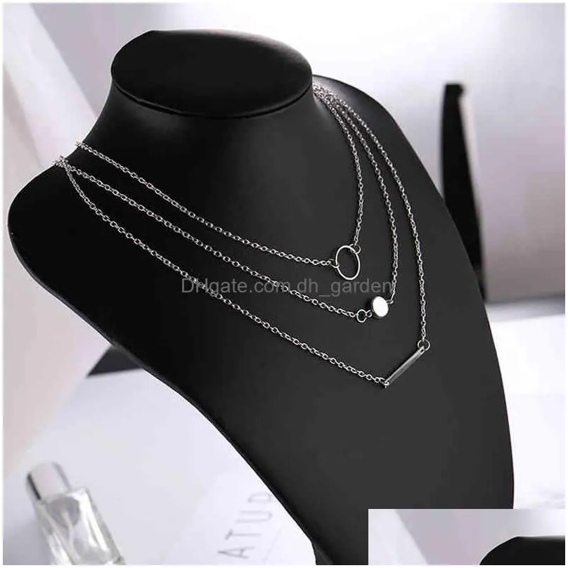 Fashion Statement Multilayer Necklace Multi-element Metal Rod Circles Geometric Round Chokers Necklaces Women Jewelry