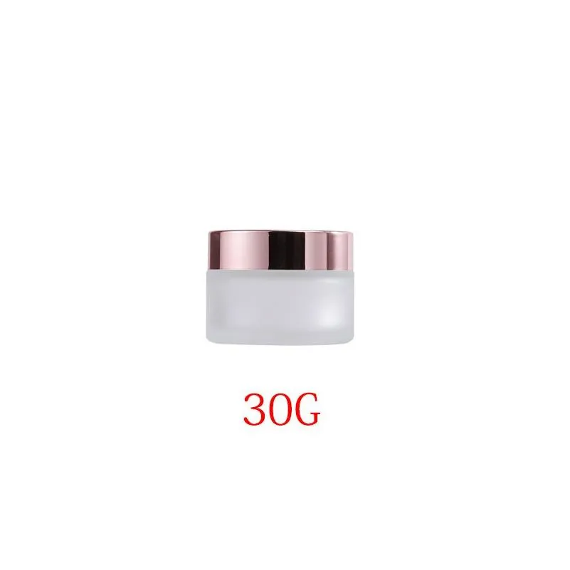 Packing Bottles Wholesale Frosted Glass Cream Jar Clear Cosmetic Bottle Lotion Lip Balm Container With Rose Gold Lid 5G 10G 30G 50G 10 Dhn9H