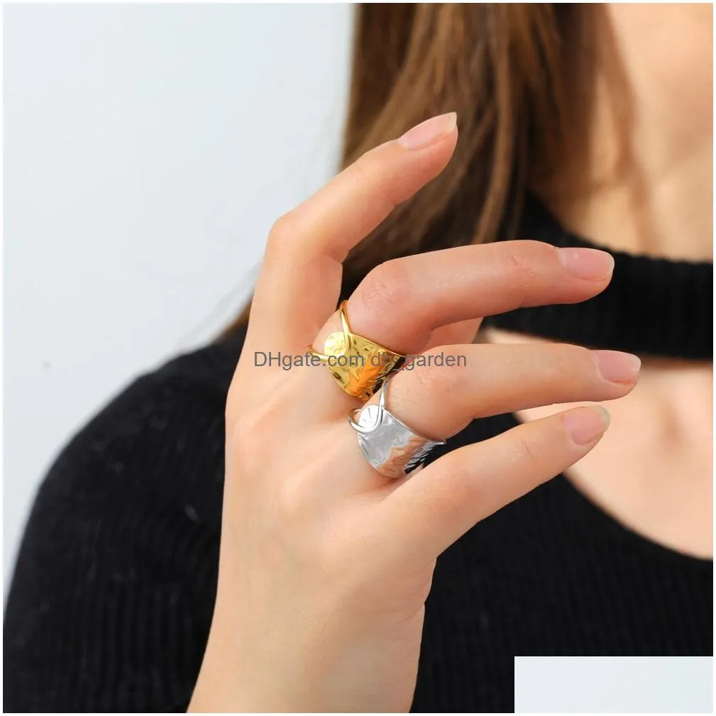 New Fashion Irregular Rings for Women Stainless Steel Geometric Adjustable Finger Ring Jewelry Mother Day Gift