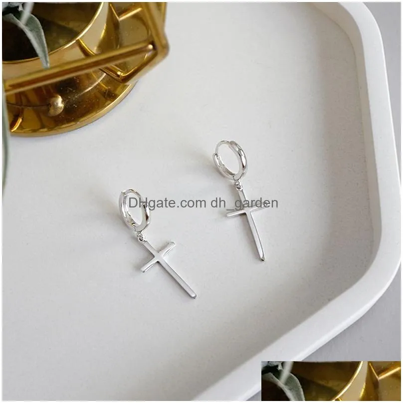 Personality Cross Pendant Hoop Earring Silver Color Hypoallergenic Ear Jewelry For Women Men Gifts S-E1102