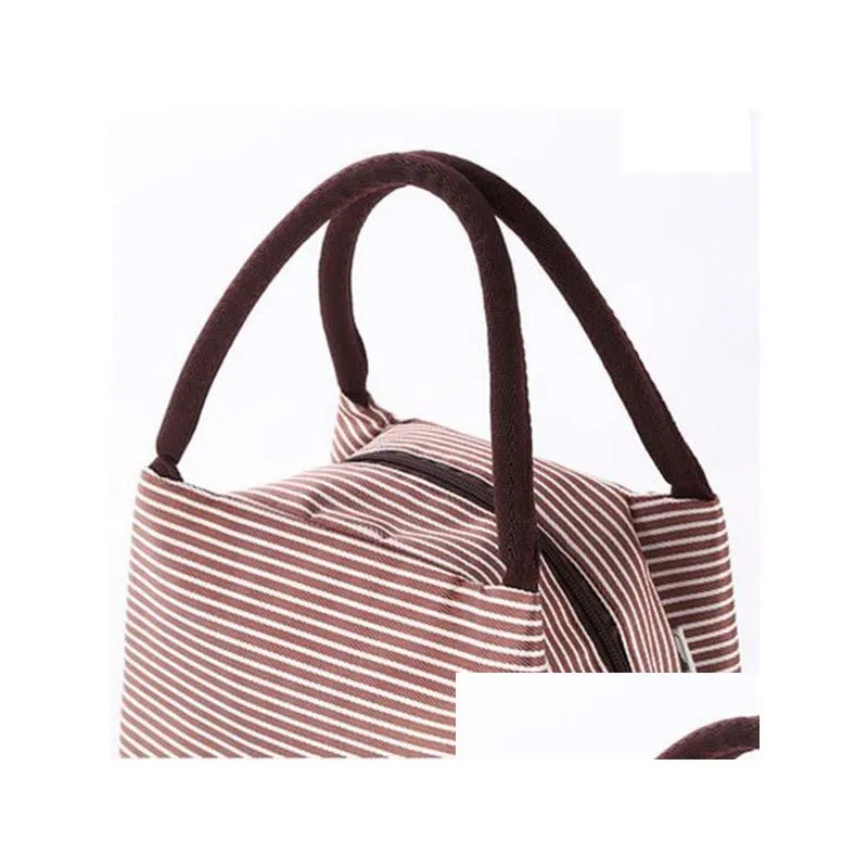 Lunch Bags Stripe Lunch Insation Bag Oxford Cloth Mticolor Thermal Cooler Bags Women Waterproof Handbag Breakfast Box Portable Picnic Dhw2H