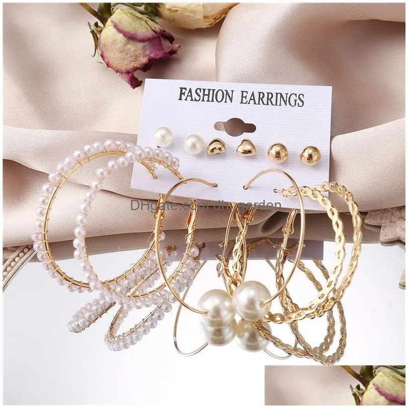 17KM Vintage Pearl Earrings charm For Women Big Gold Cross Set of Earring Long Tassel Butterfly Dangle Drop 2021 Jewelry