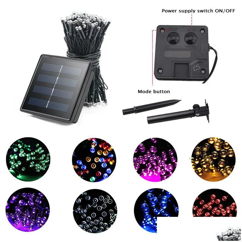 solar string lights 100leds 200leds outdoor lighting string waterproof 8 modes decorative fairy lights for garden patio party xmas