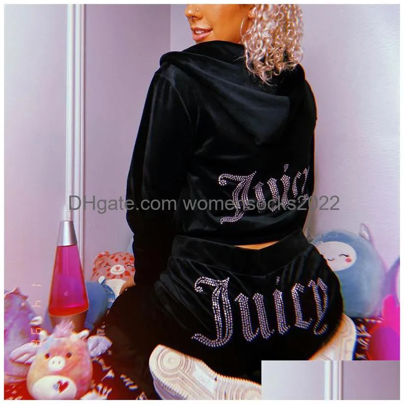 Womens Two Piece Pants Women Set Veet Juic Tracksuit Coutoure Track Suit Couture Juciy Coture Sweatsuits Drop Delivery Apparel Clothi Dhmo5