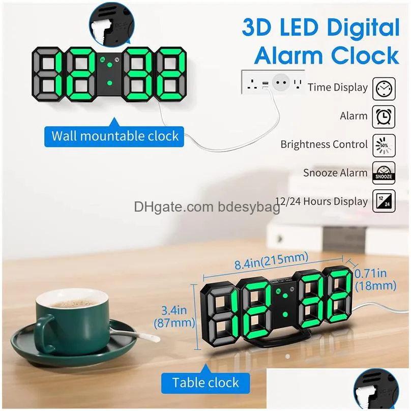 3d led wall clock digital alarm clocks home living room office table desk night clock