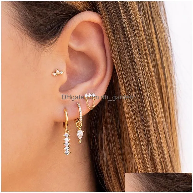 1PC New Stainless Steel Hoop Earrings For Women Small Chain Tassel Pendant Cartilage Earring Piercing Jewelry