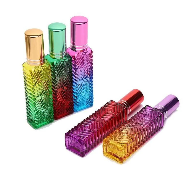 Storage Bottles & Jars 15Ml Mini Fragrance Refillable Glass Vials Cosmetic Packaging Spray Bottle Colorf Square Empty Per Storage Bott Dhvq8