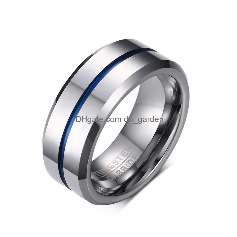 Fashion 8MM Mens Stainless Steel Rings Colorful Groove Beveled Edge Wedding Engagement Ring Mens Anniversary Jewelry