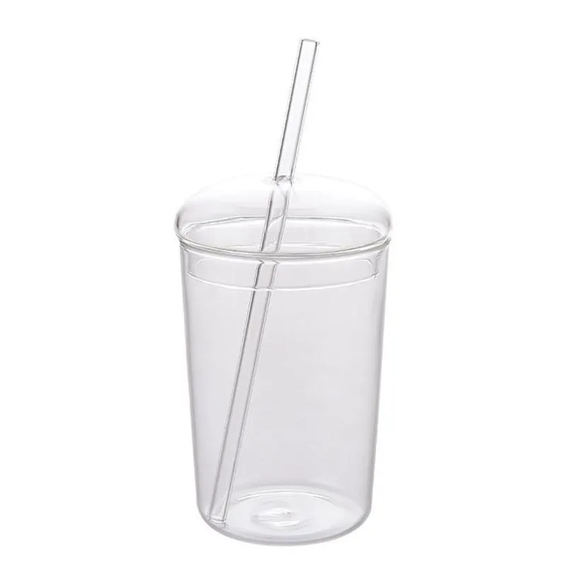 Mugs Mugs 460Ml Heat Resistant Glass Cup Transparent Coffee Mug With Lid St Home Milk Juice Flower Tea Travel Drinking Home Garden Kit Dhjif