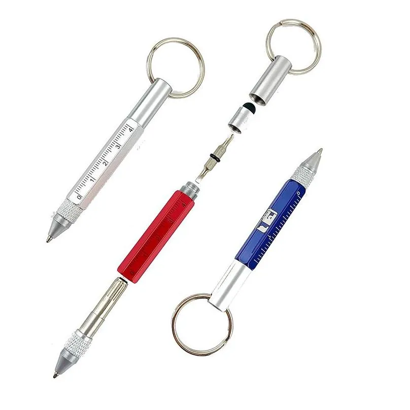 Ballpoint Pens Wholesale Mtifunctional Mini Metal Ballpoint Pen Outdoor Tool Screwdriver Keychain Short Scale Pens Office School Busin Dhamf