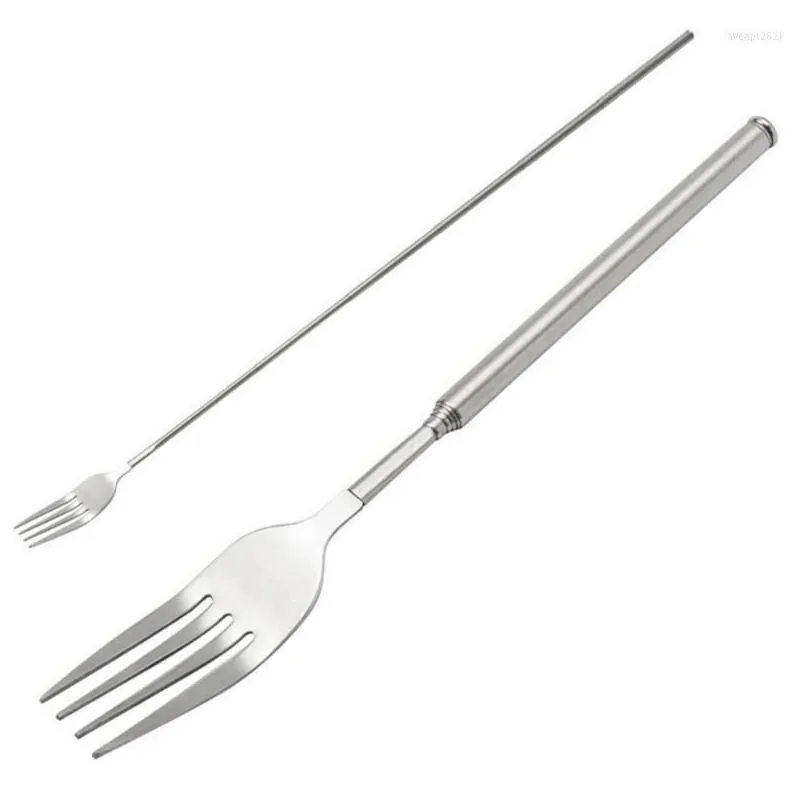 Dinnerware Sets Dinnerware Sets Extendable Fork Stainless Steel Long Cutlery Dinner Set Kitchen Accessories Home Garden Kitchen, Dinin Dhgz5