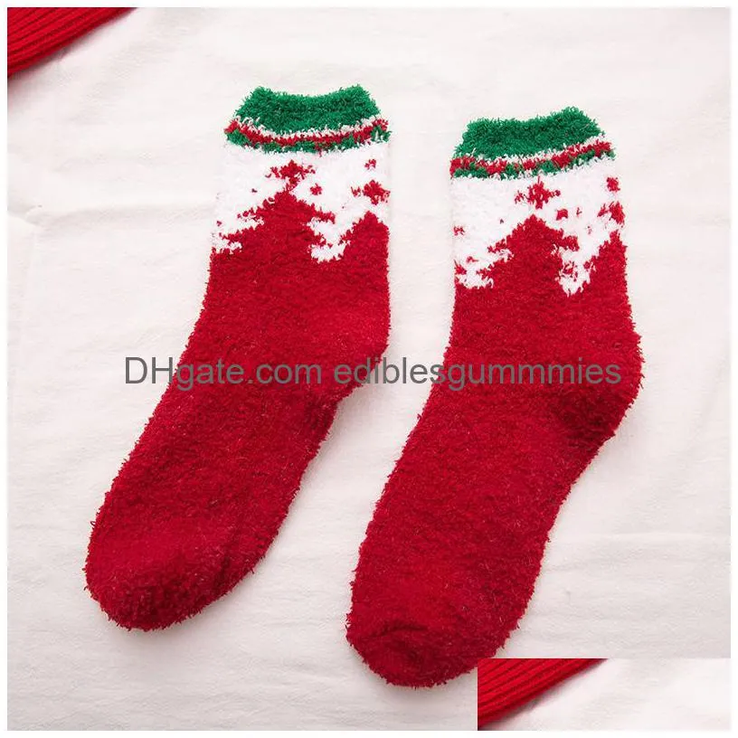 Christmas Decorations Socks Thickened Towel Autumn And Winter Warm Coral Veet Versatile Half Edge Drop Delivery Home Garden Festive Dh64A