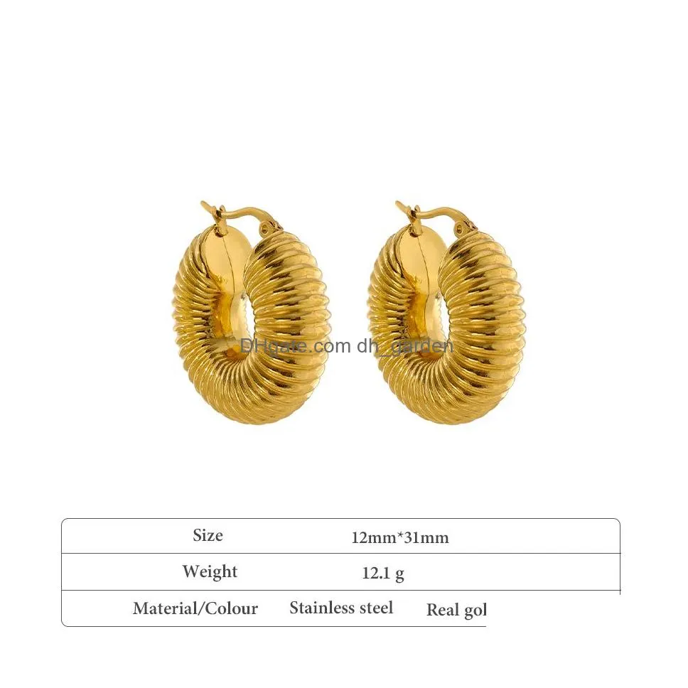Round Chunky Hoop Earrings Gold Stainless Steel Bijoux Ete Jewlery New Metal Accessories Waterproof