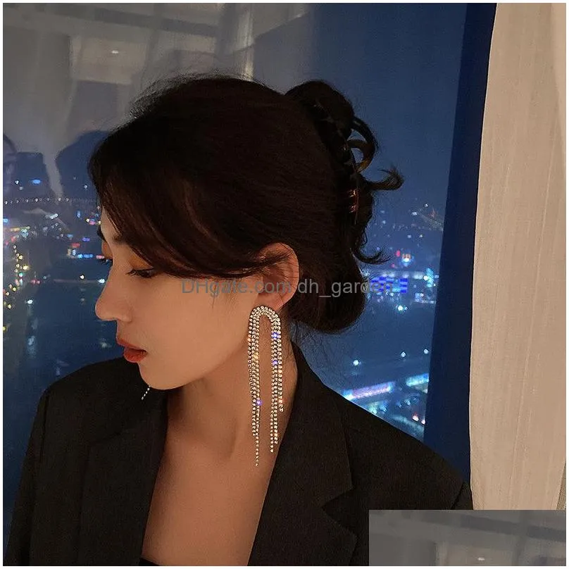 Fashion Long Tassel Crystal Drop Earrings for Women Geometric Full Rhinestone Earring Statement Jewelry Gifts