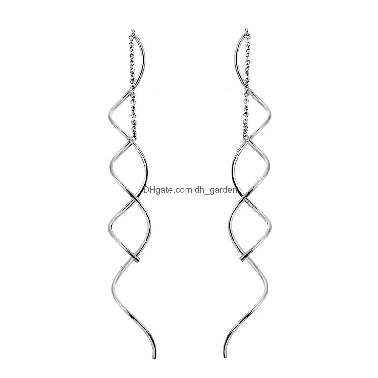 Unique Twisted Bar Long Line Chain Earrings white/Rose Gold Color Fashion Drop/Dangle Earring Jewelry Ear Cuff For Women DFE243