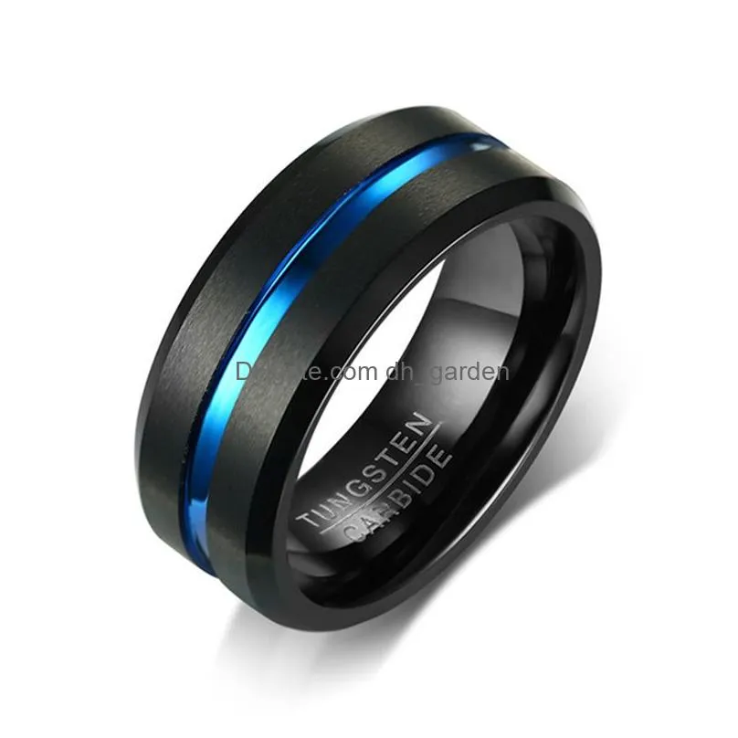 Fashion 8MM Mens Stainless Steel Rings Colorful Groove Beveled Edge Wedding Engagement Ring Mens Anniversary Jewelry