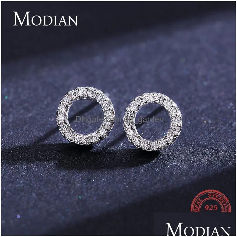 Silver Simple Round Stud Earrings for Women Shining CZ Geometric Hypoallergenic Jewelry