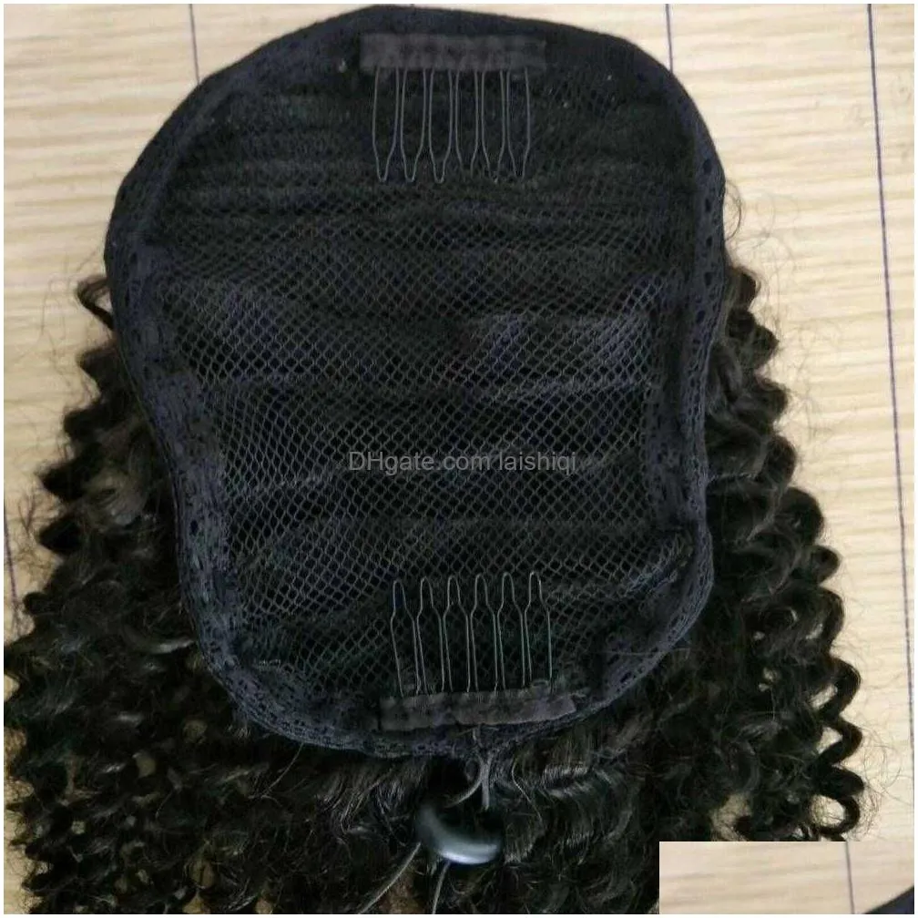 human hair ponytail kinky curly drawstring for black women african american mediumsized updo hairpiece bun with 2 clipsz7sb