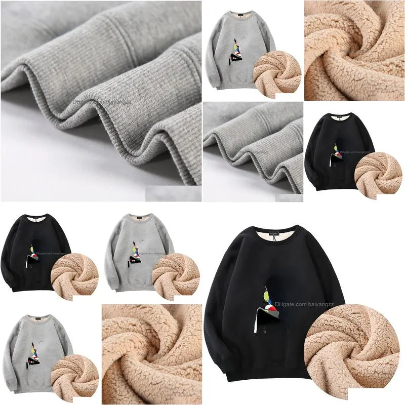 womens hoodies sweatshirts round neck hoodie female lamb cashmere autumn and winter loose plus fleece thickened long-sleeved top warm