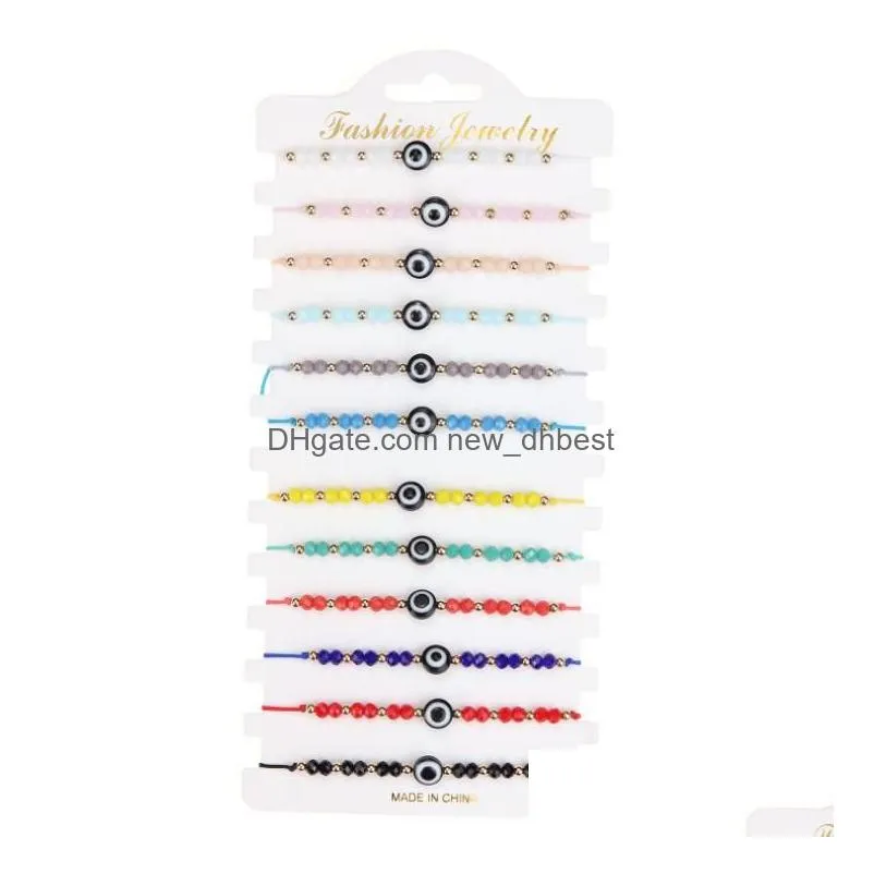 12pcs/set Turkey Blue Evil Eye Bracelet Women Handmade Rope Chain Crystal Beads Bracelets Girl Party Jewelry Gift