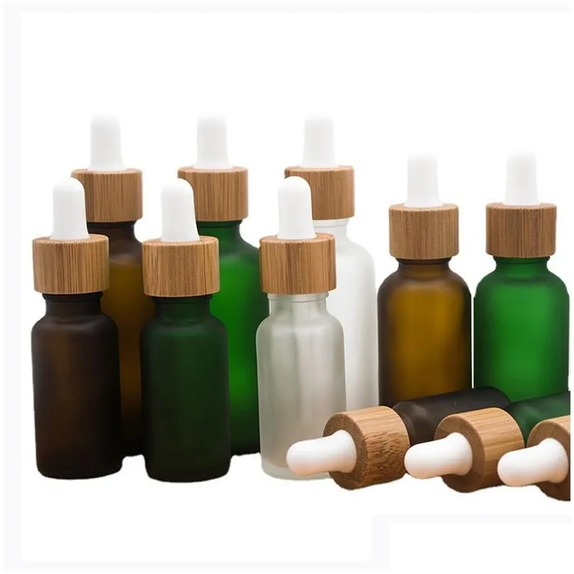 Packing Bottles Wholesale 10Ml 30Ml Glass Dropper Bottle Bamboo Ring Frosted Essential Oil Bottles Travel Portable Cosmetic Empty Bott Dhdo9