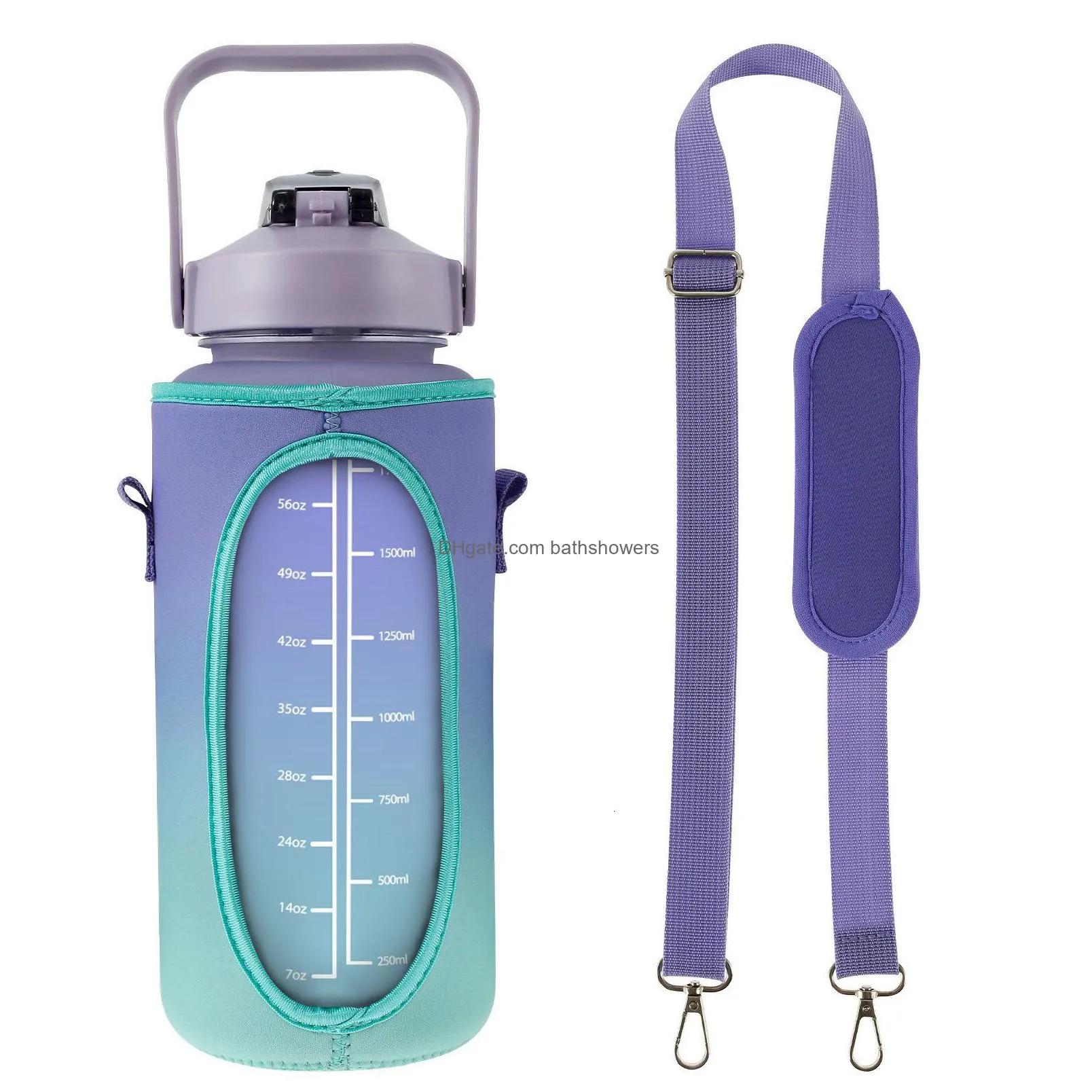 water bottles l sports with straw 2000 ml large capacity drinking bottle protective sleeve time marker leakproof 230303