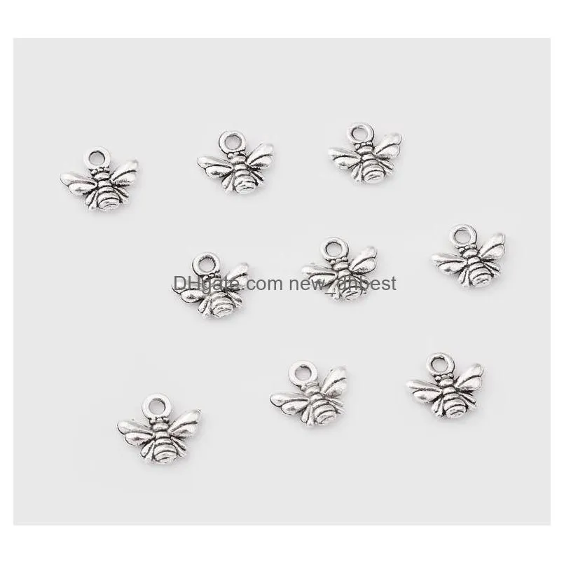 200Pcs/lot Silver Color Bee Charms Number Pendant Necklace Handcrafts Making Findings Jewelry 10x11mm