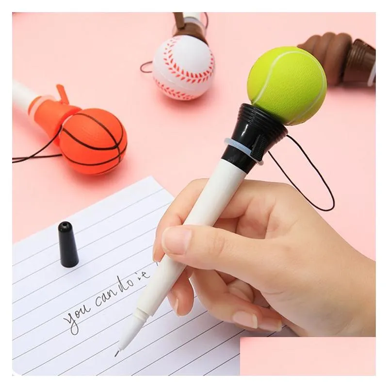 Gel Pens Wholesale Ejection Boxing Ballpoint Pen 18Cm Children Pens Christmas Gift Football Basketball Baseball Tennis Plastic Creativ Dh2Gt