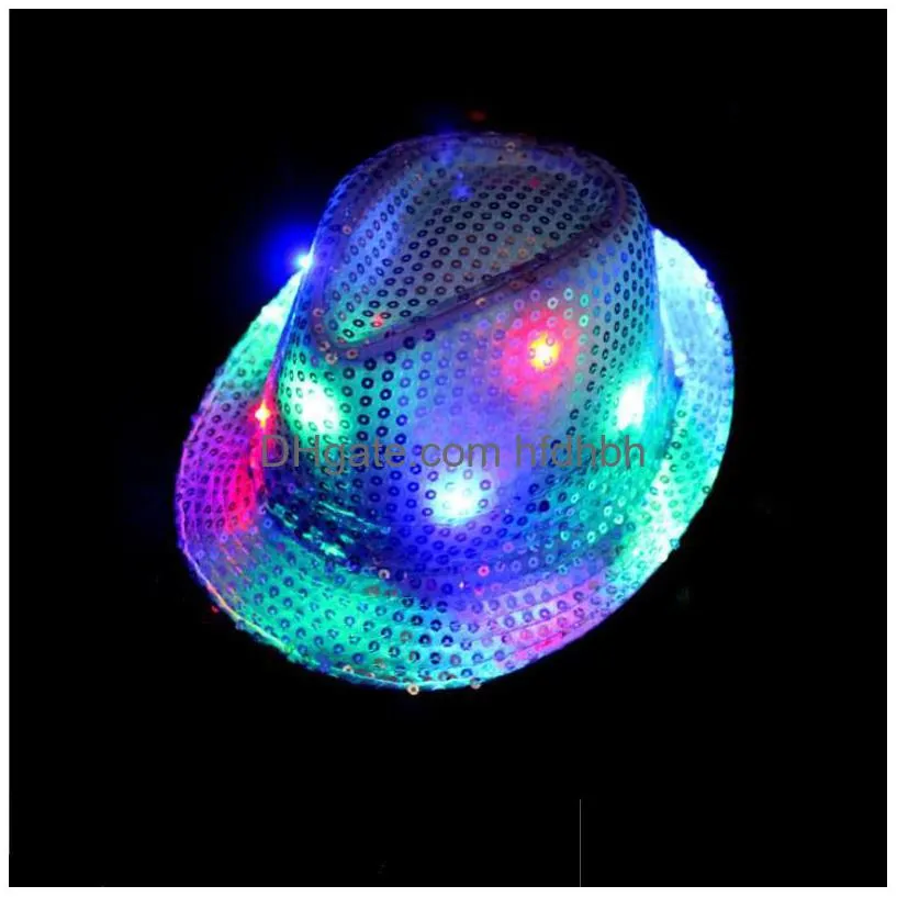 Novelty Lighting Led Flash Sequins Glowing Hat Adts Children Hip-Hop Light Up Jazz Cap Dance Club Event Party Birthday Stage Perform Dhqzi
