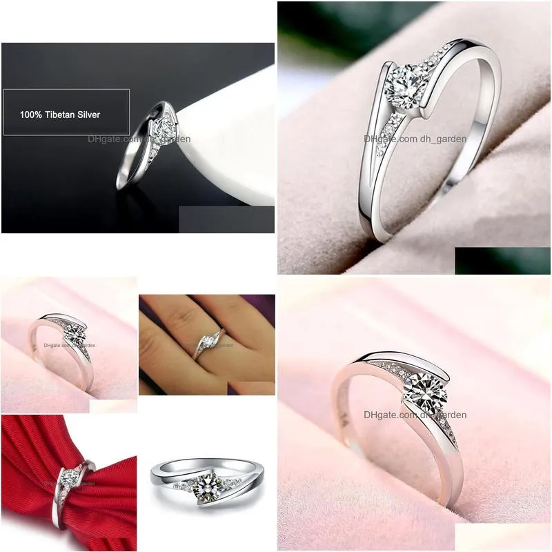 Silver Rings for Women Round Crystal Ring Promise Engagement Wedding Band
