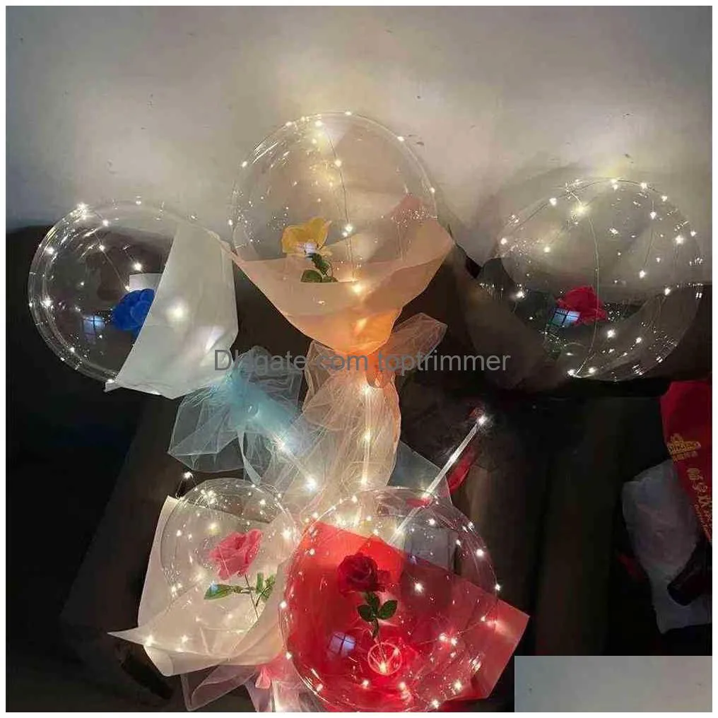 with inside rose led balloon flower bouquet luminous bobo balls balloons valentine`s day gift birthdays weddings parties favor ornament decor 30pcs/dhl