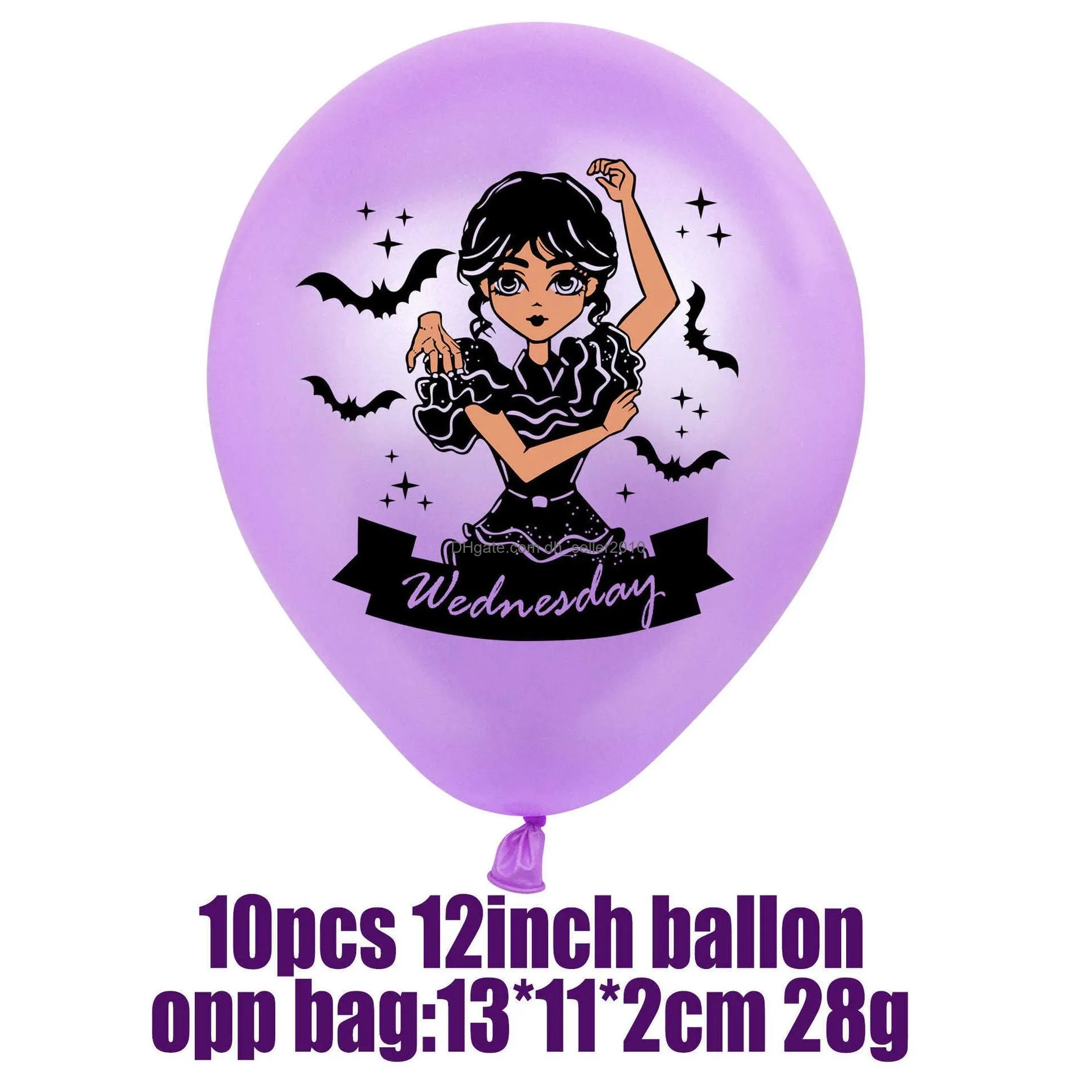 New Wednesday Addams Latex Balloons Set Party Decoration Purple Black Girl Printing Balloon Photographic Props Ornaments Ballon