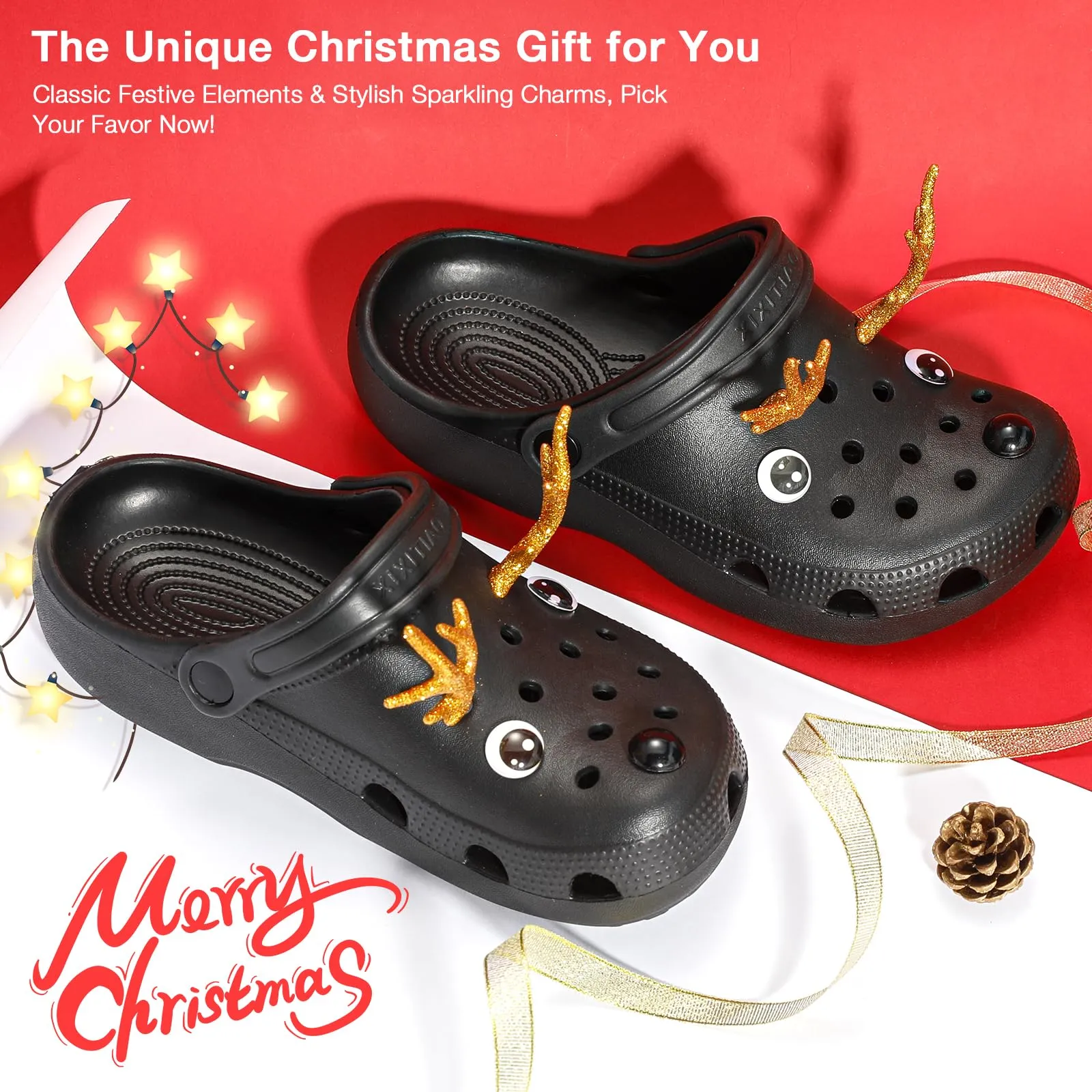 christmas shoe charms for clog cute reindeer antlers bling clog charms for clog sandals for kids