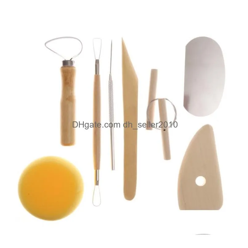 DIY Pottery Tool 8pcs Set Clay Ceramic Molding Tools Wood Knife Sponge Pottery-Tool Sculpture Modeling Kit Handwork Supplies SN4396