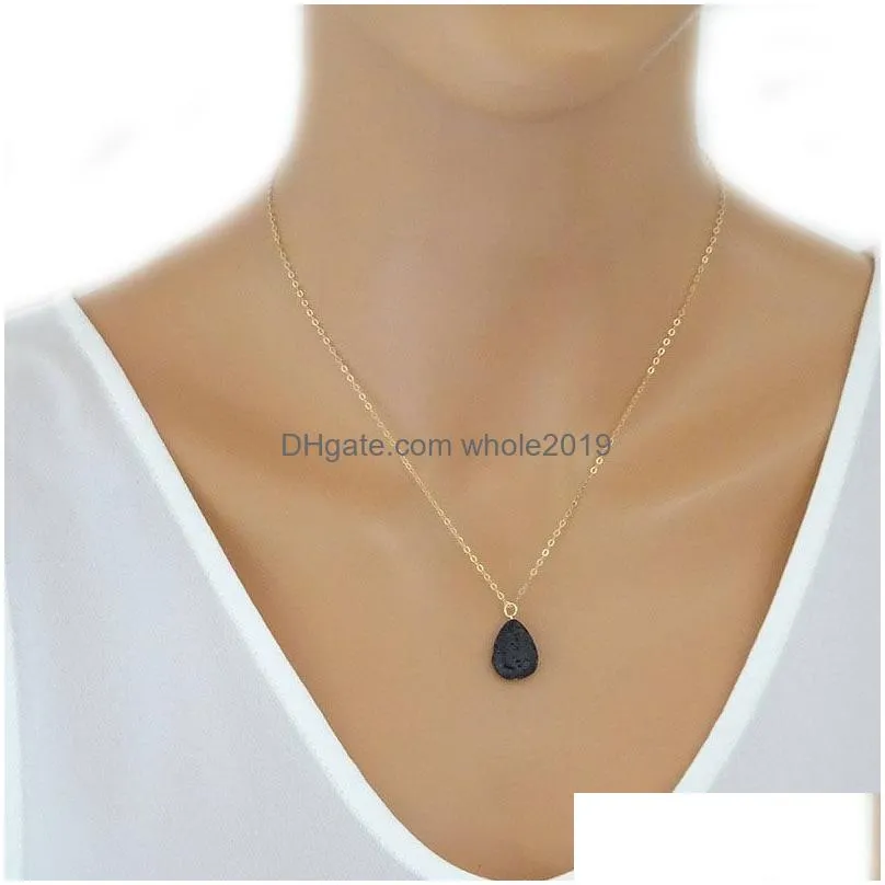 Natural Stone Lava Diffuser Necklace 18K Gold Fill Essential Oil Angel Teardrop Lava Necklaces for Women Ladies Jewelry Top Quality Hot