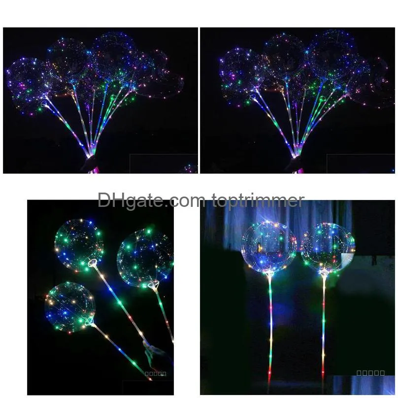 led balloon transparent luminous lighting bobo ball balloons with 80cm pole  string balloon xmas christmas wedding party decorations