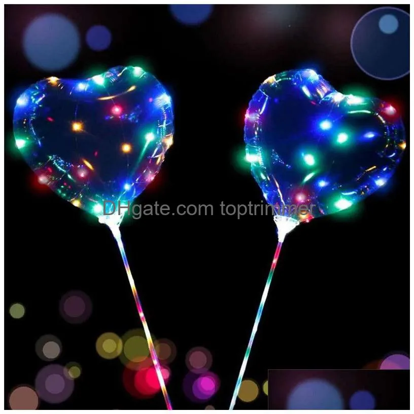 led love heart star shape balloon luminous bobo balloons with  string lights 70cm pole night light balloon for wedding party decors