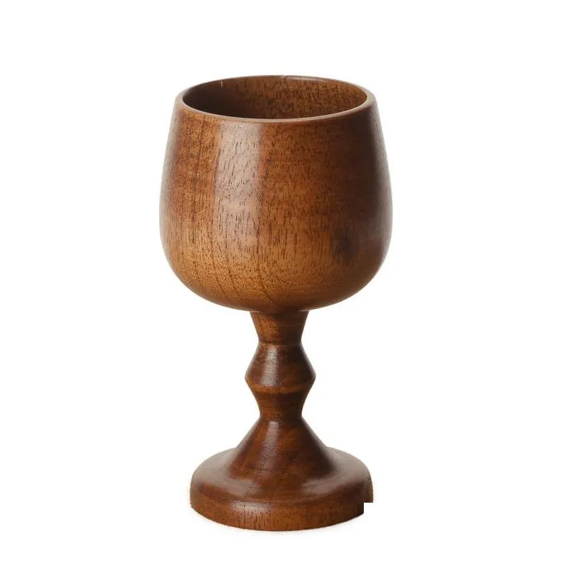 Wine Glasses New Natural Wine Glasses Creative Wooden Goblet Travel Portable Drinking Tea Milk Beer Cup Quality Home Garden Kitchen, D Dhltj