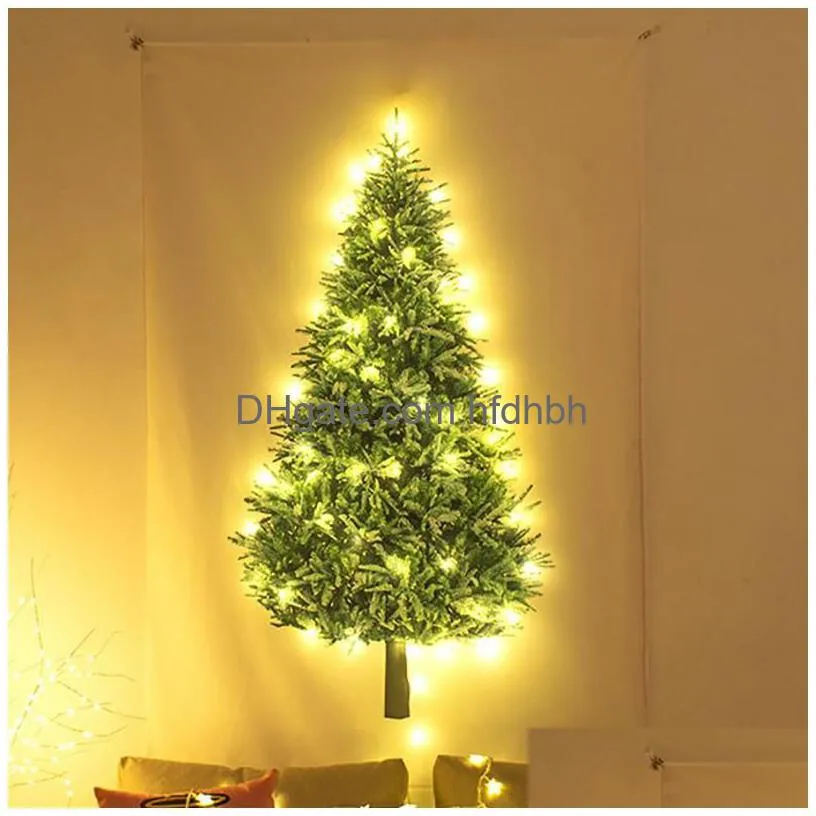 Novelty Lighting Christmas Tree Tapestry With Led Light String Star Snowflake Glowing Flannel Wall Hanging Room Decor Cloth Blanket Dhxo6