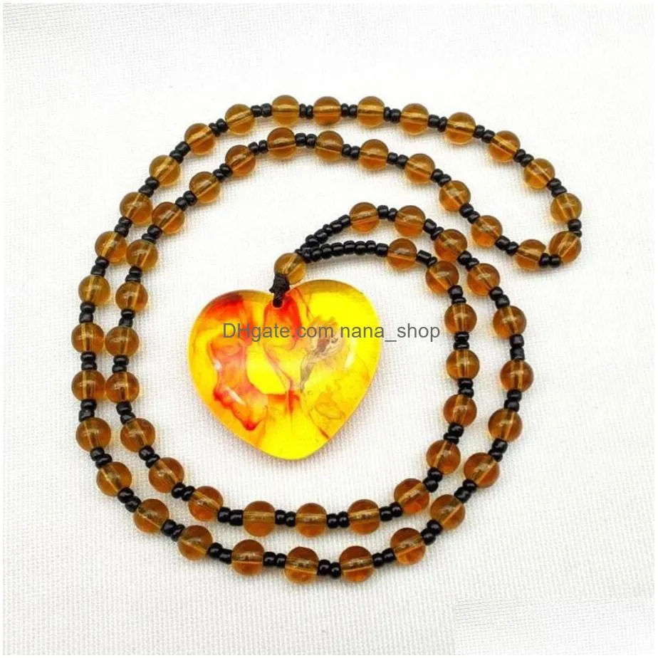 Vintage Amber Fossil Necklace Water Drop Insect Pendant Rope Chain Hip Hop Necklaces for Men Insect Jewelry Party Anniversary Gift