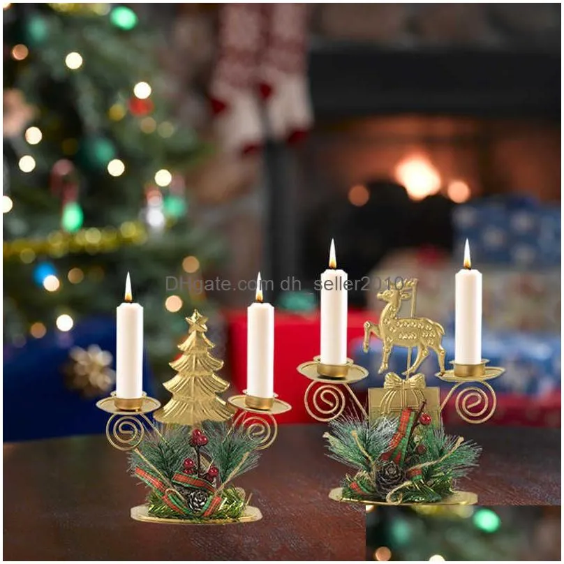 1pcs Santa Claus Snowflake Star Christmas Candlestick Iron Candle Ornament Gift Desktop Metal Candle Holder for Xmas Table Decor